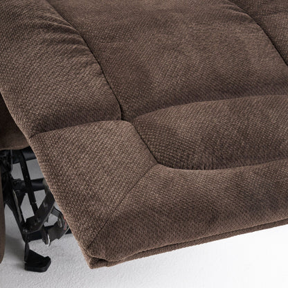 Poltrona reclinabile manuale in tessuto elegante marrone con doppio portabicchieri e dimensioni generose per il massimo comfort