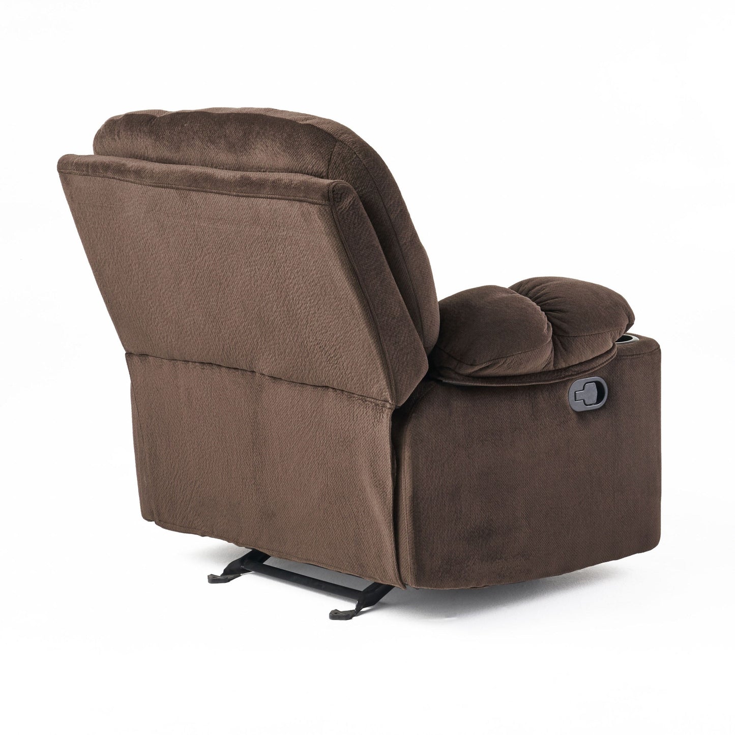 Poltrona reclinabile manuale in tessuto elegante marrone con doppio portabicchieri e dimensioni generose per il massimo comfort