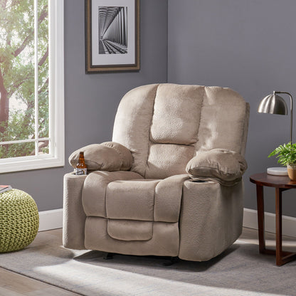Poltrona reclinabile manuale in tessuto elegante marrone con doppio portabicchieri e dimensioni generose per il massimo comfort