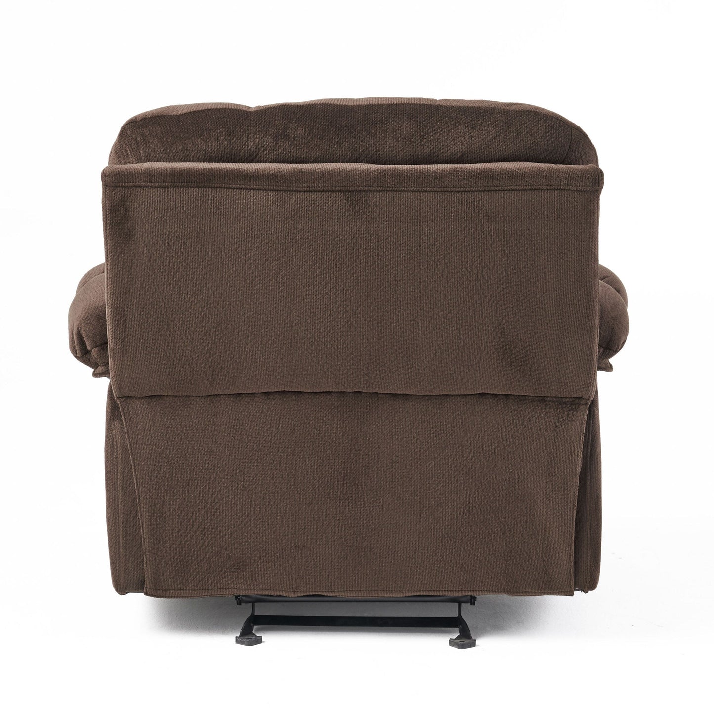 Poltrona reclinabile manuale in elegante tessuto marrone con doppio portabicchieri e dimensioni generose per il massimo relax
