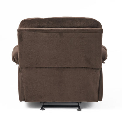 Poltrona reclinabile manuale in elegante tessuto marrone con doppio portabicchieri e dimensioni generose per il massimo relax