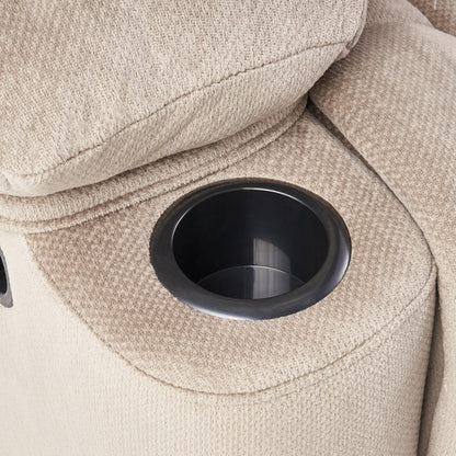 Poltrona reclinabile manuale in elegante tessuto marrone con doppio portabicchieri e dimensioni generose per il massimo relax