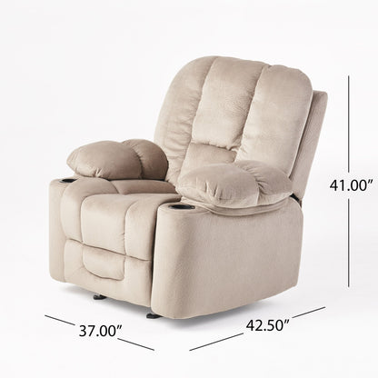 Poltrona reclinabile manuale in elegante tessuto marrone con doppio portabicchieri e dimensioni generose per il massimo relax