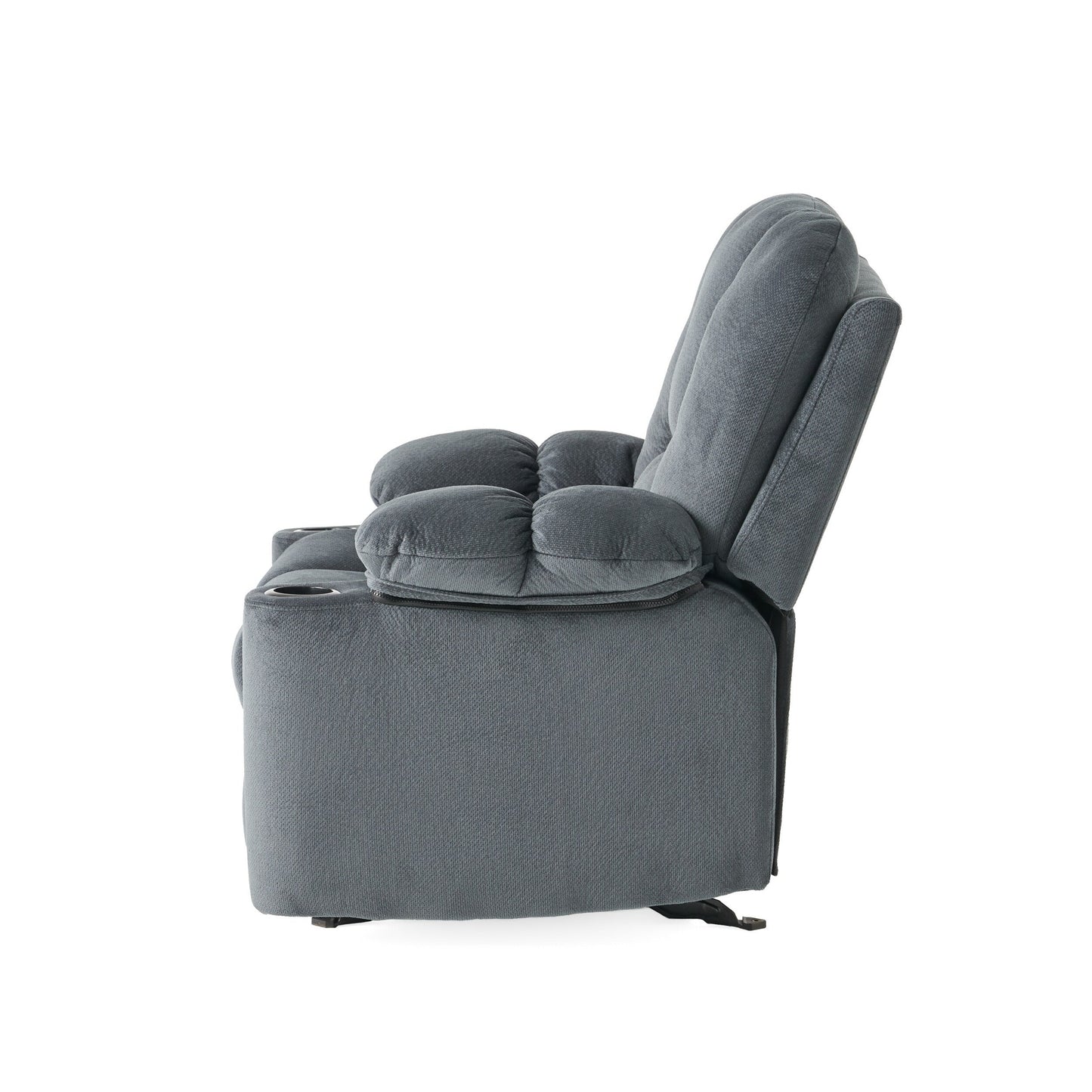 Poltrona reclinabile manuale in elegante tessuto marrone con doppio portabicchieri e dimensioni generose per il massimo relax