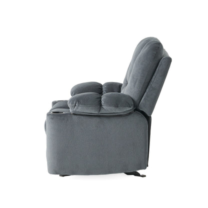 Poltrona reclinabile manuale in elegante tessuto marrone con doppio portabicchieri e dimensioni generose per il massimo relax