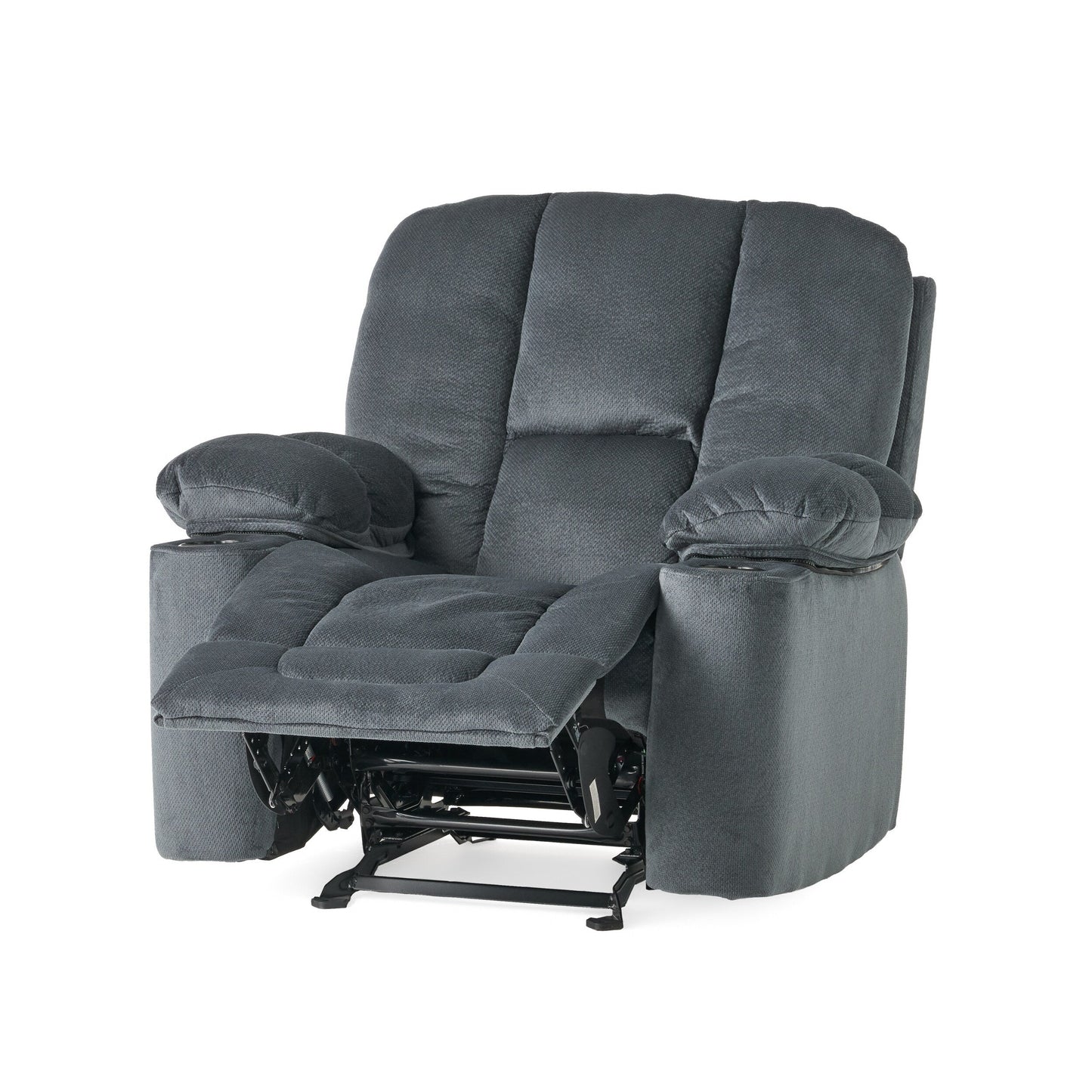 Poltrona reclinabile manuale in elegante tessuto marrone con doppio portabicchieri e dimensioni generose per il massimo relax