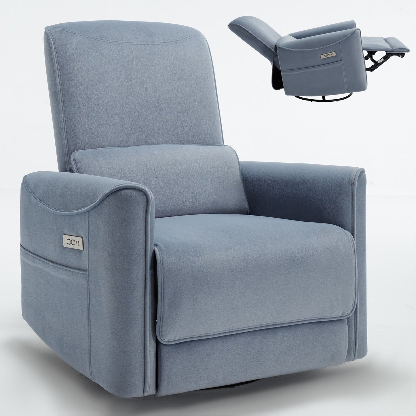 Poltrona reclinabile ergonomica marrone con rotazione a 270°, oscillazione delicata, rivestimento resistente e ricarica USB e Type-C