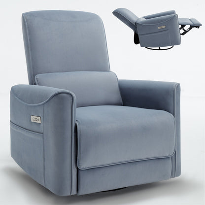 Poltrona reclinabile ergonomica marrone con rotazione a 270°, oscillazione delicata, rivestimento resistente e ricarica USB e Type-C