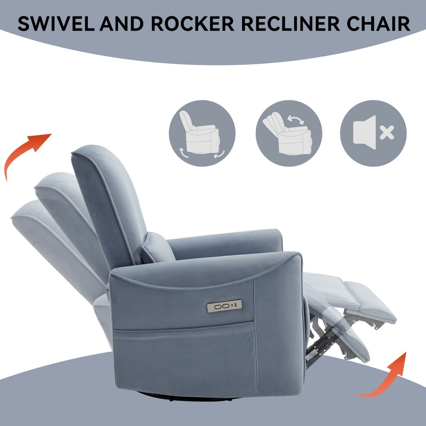 Poltrona reclinabile ergonomica marrone con rotazione a 270°, oscillazione delicata, rivestimento resistente e ricarica USB e Type-C