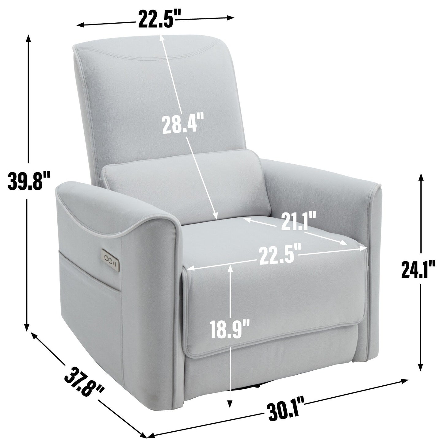 Poltrona reclinabile ergonomica marrone con rotazione a 270°, oscillazione delicata, rivestimento resistente e ricarica USB e Type-C