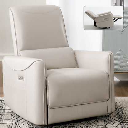Poltrona reclinabile ergonomica marrone con rotazione a 270°, oscillazione delicata, rivestimento resistente e ricarica USB e Type-C