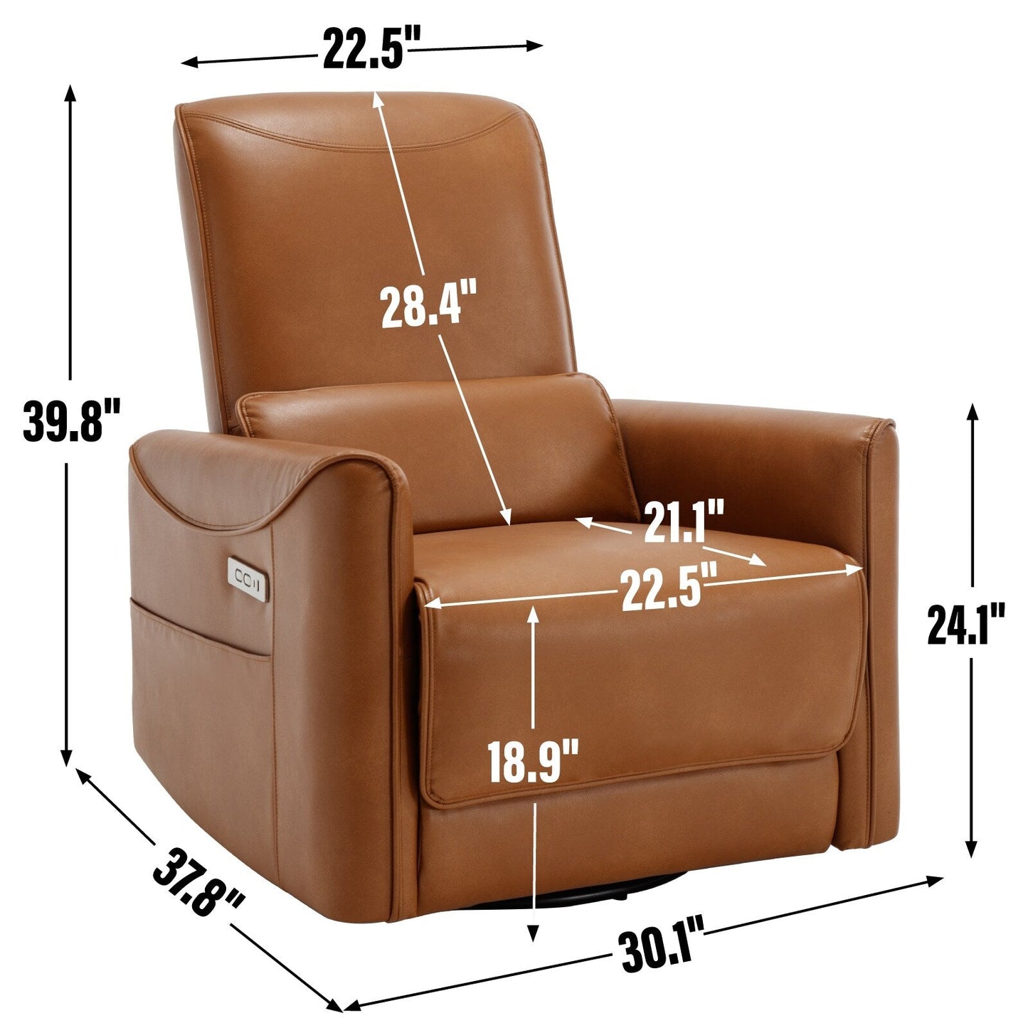 Poltrona reclinabile ergonomica marrone con rotazione a 270°, oscillazione delicata, rivestimento resistente e ricarica USB e Type-C