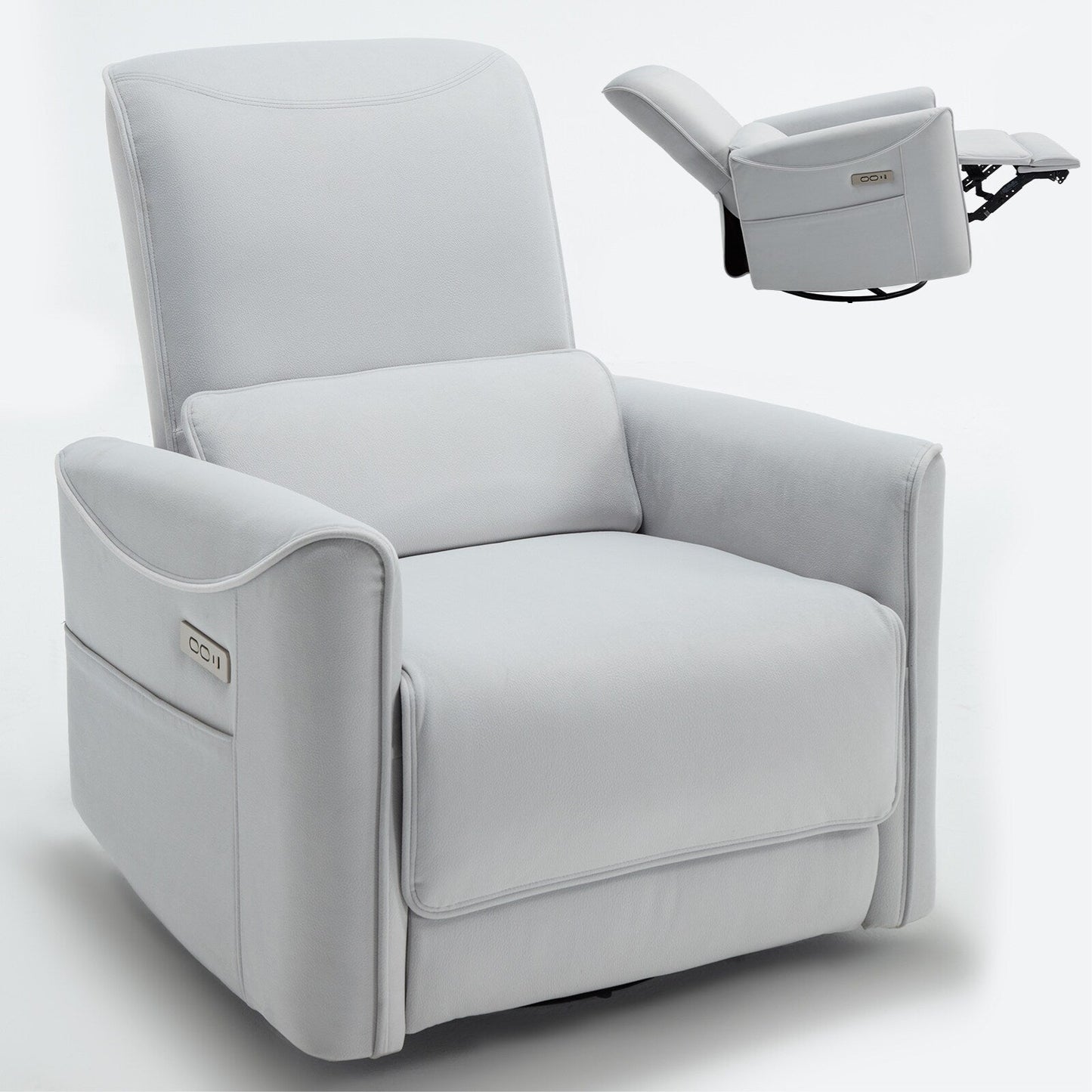 Poltrona reclinabile ergonomica marrone con rotazione a 270°, oscillazione delicata, rivestimento resistente e ricarica USB e Type-C