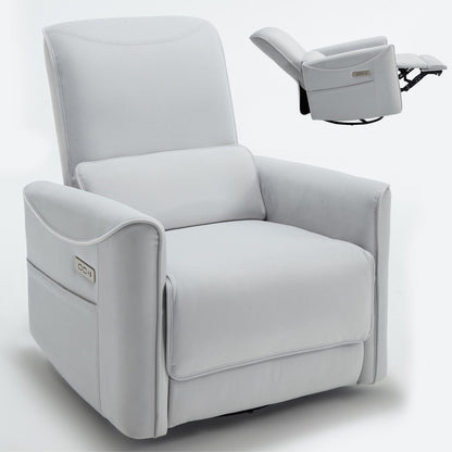 Poltrona reclinabile ergonomica marrone con rotazione a 270°, oscillazione delicata, rivestimento resistente e ricarica USB e Type-C