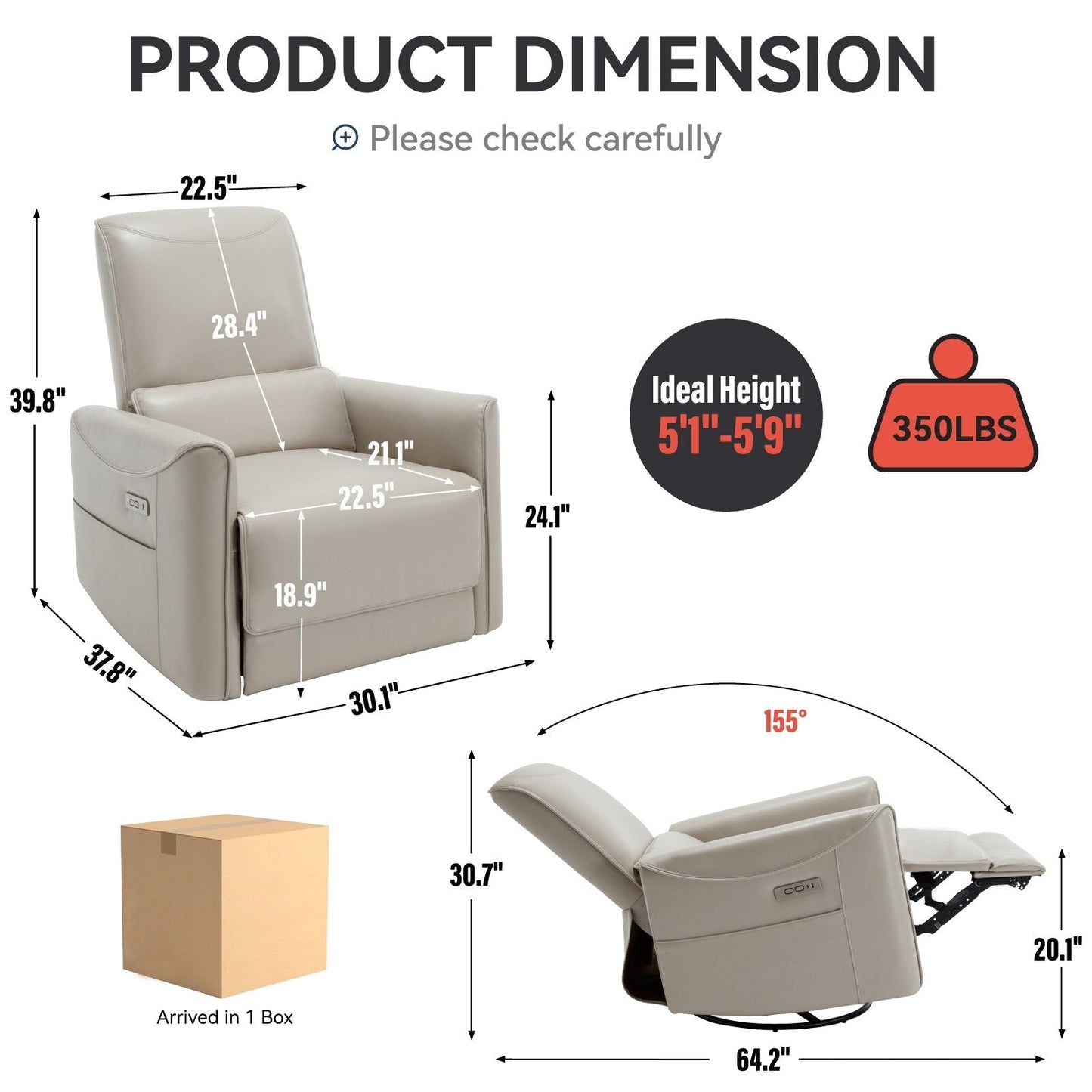 Poltrona reclinabile ergonomica marrone con rotazione a 270°, oscillazione delicata, rivestimento resistente e ricarica USB e Type-C