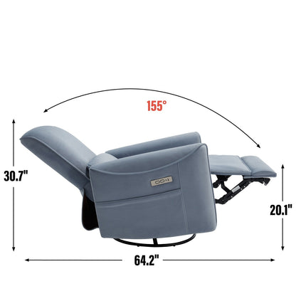 Poltrona reclinabile ergonomica marrone con rotazione a 270°, oscillazione delicata, rivestimento resistente e ricarica USB e Type-C