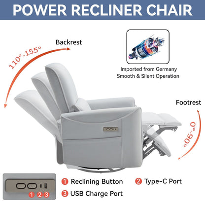 Poltrona reclinabile ergonomica marrone con rotazione a 270°, oscillazione delicata, rivestimento resistente e ricarica USB e Type-C