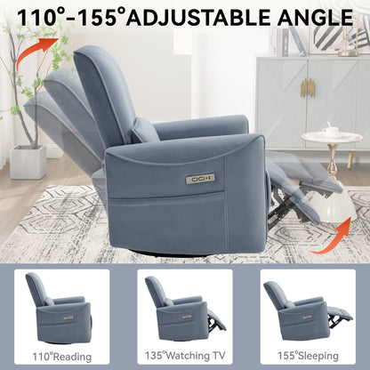 Poltrona reclinabile ergonomica marrone con rotazione a 270°, oscillazione delicata, rivestimento resistente e ricarica USB e Type-C