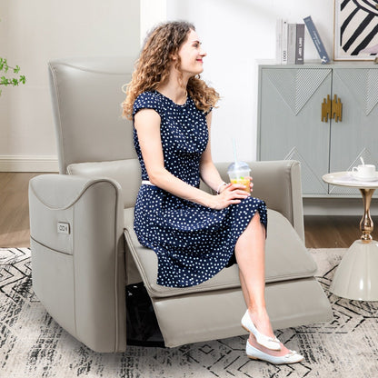Poltrona reclinabile ergonomica marrone con rotazione a 270°, oscillazione delicata, rivestimento resistente e ricarica USB e Type-C