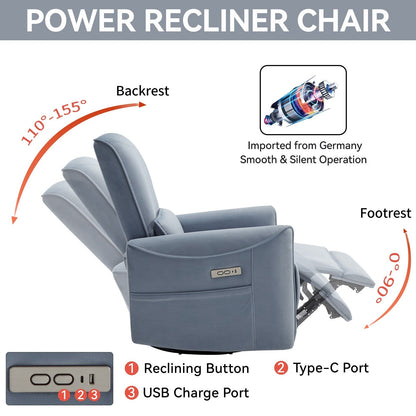 Poltrona reclinabile ergonomica marrone con rotazione a 270°, oscillazione delicata, rivestimento resistente e ricarica USB e Type-C
