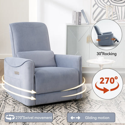 Poltrona reclinabile ergonomica marrone con rotazione a 270°, oscillazione delicata, rivestimento resistente e ricarica USB e Type-C
