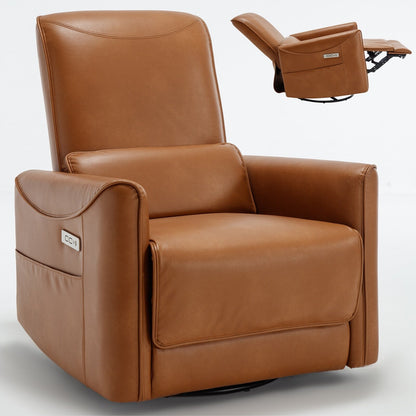 Poltrona reclinabile ergonomica marrone con rotazione a 270°, oscillazione delicata, rivestimento resistente e ricarica USB e Type-C