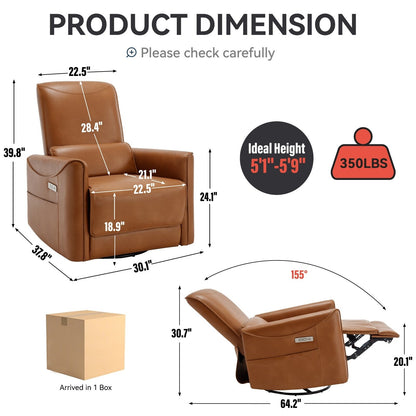 Poltrona reclinabile ergonomica marrone con rotazione a 270°, oscillazione delicata, rivestimento resistente e ricarica USB e Type-C