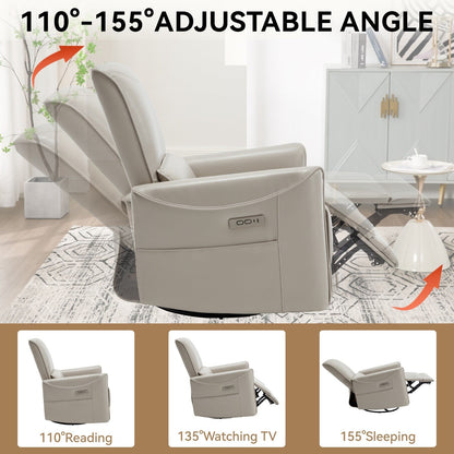Poltrona reclinabile ergonomica marrone con rotazione a 270°, oscillazione delicata, rivestimento resistente e ricarica USB e Type-C