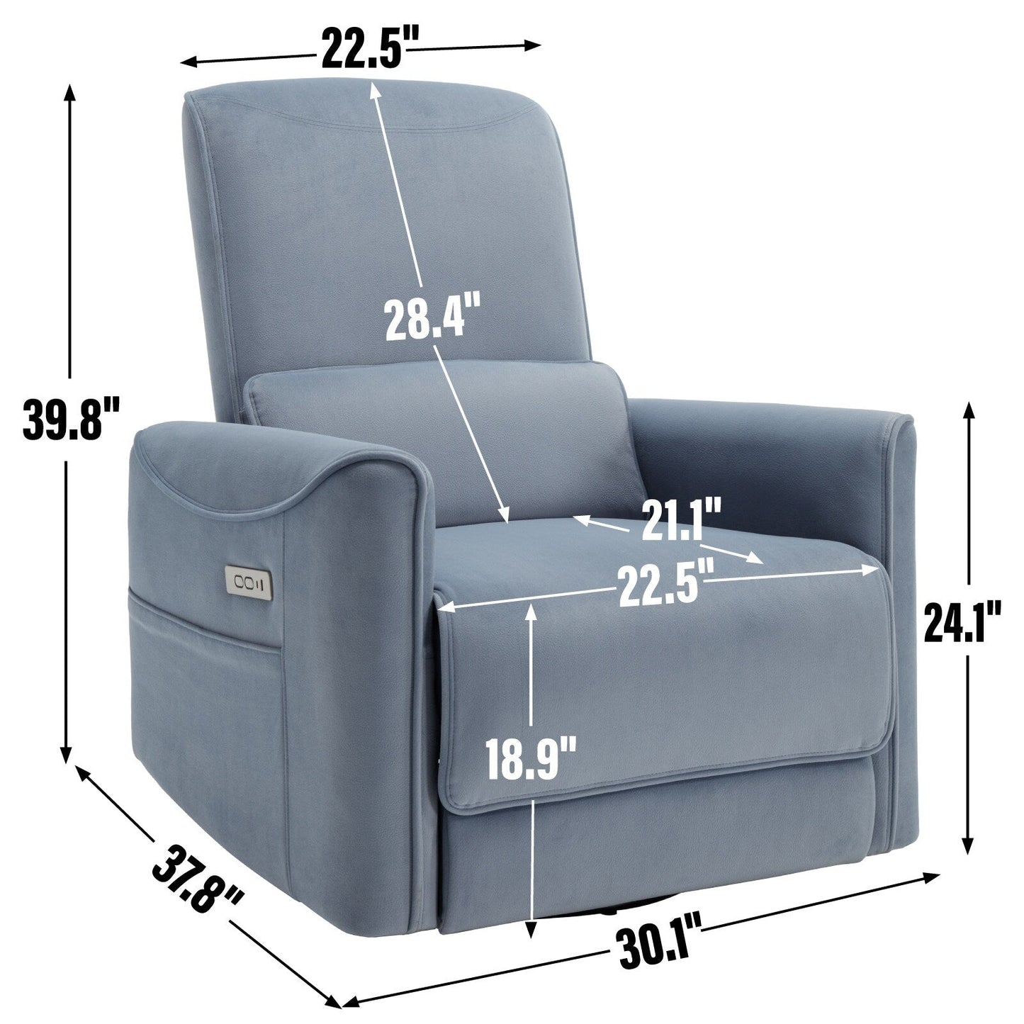 Poltrona reclinabile ergonomica marrone con rotazione a 270°, oscillazione delicata, rivestimento resistente e ricarica USB e Type-C