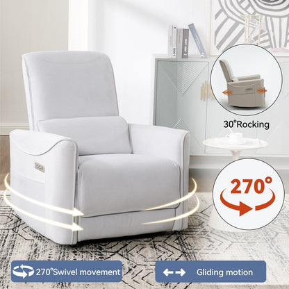 Poltrona reclinabile ergonomica marrone con rotazione a 270°, oscillazione delicata, rivestimento resistente e ricarica USB e Type-C