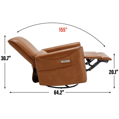 Poltrona reclinabile ergonomica marrone con rotazione a 270°, oscillazione delicata, rivestimento resistente e ricarica USB e Type-C