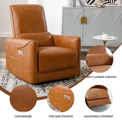 Poltrona reclinabile ergonomica marrone con rotazione a 270°, oscillazione delicata, rivestimento resistente e ricarica USB e Type-C