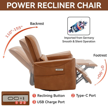 Poltrona reclinabile ergonomica marrone con rotazione a 270°, oscillazione delicata, rivestimento resistente e ricarica USB e Type-C