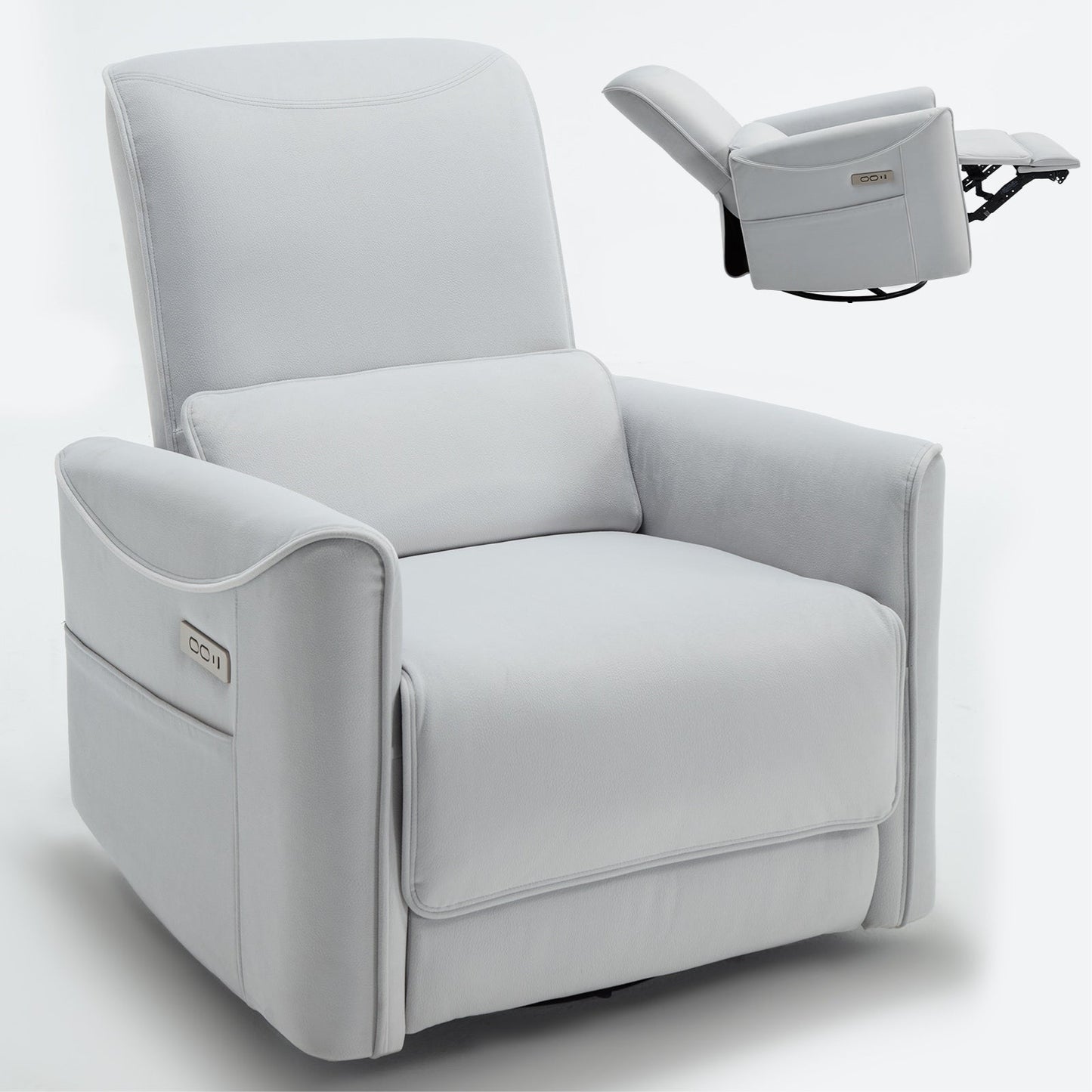 Poltrona reclinabile ergonomica marrone con girevole, oscillante e porte USB