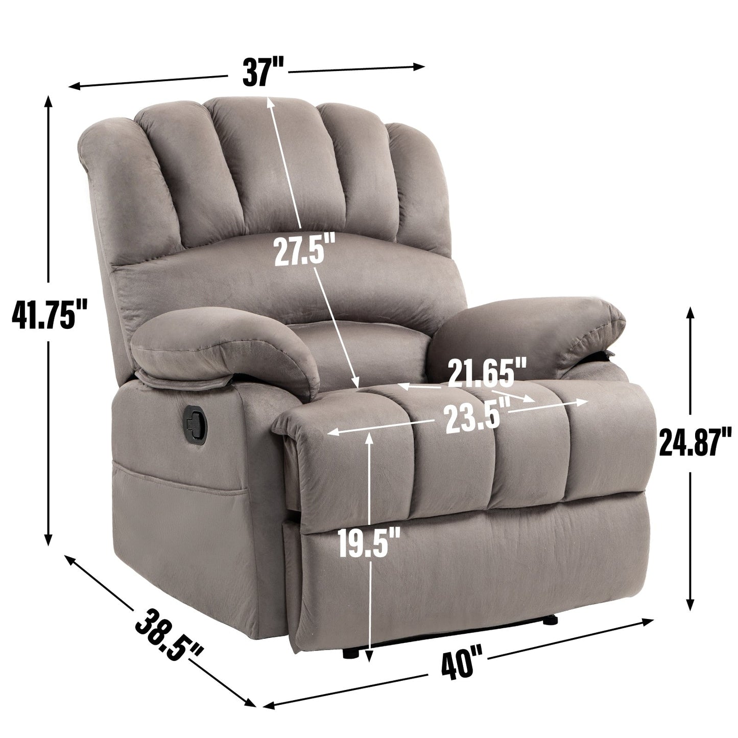 Poltrona reclinabile manuale extra large marrone con reclinazione di 155° e rivestimento in tessuto