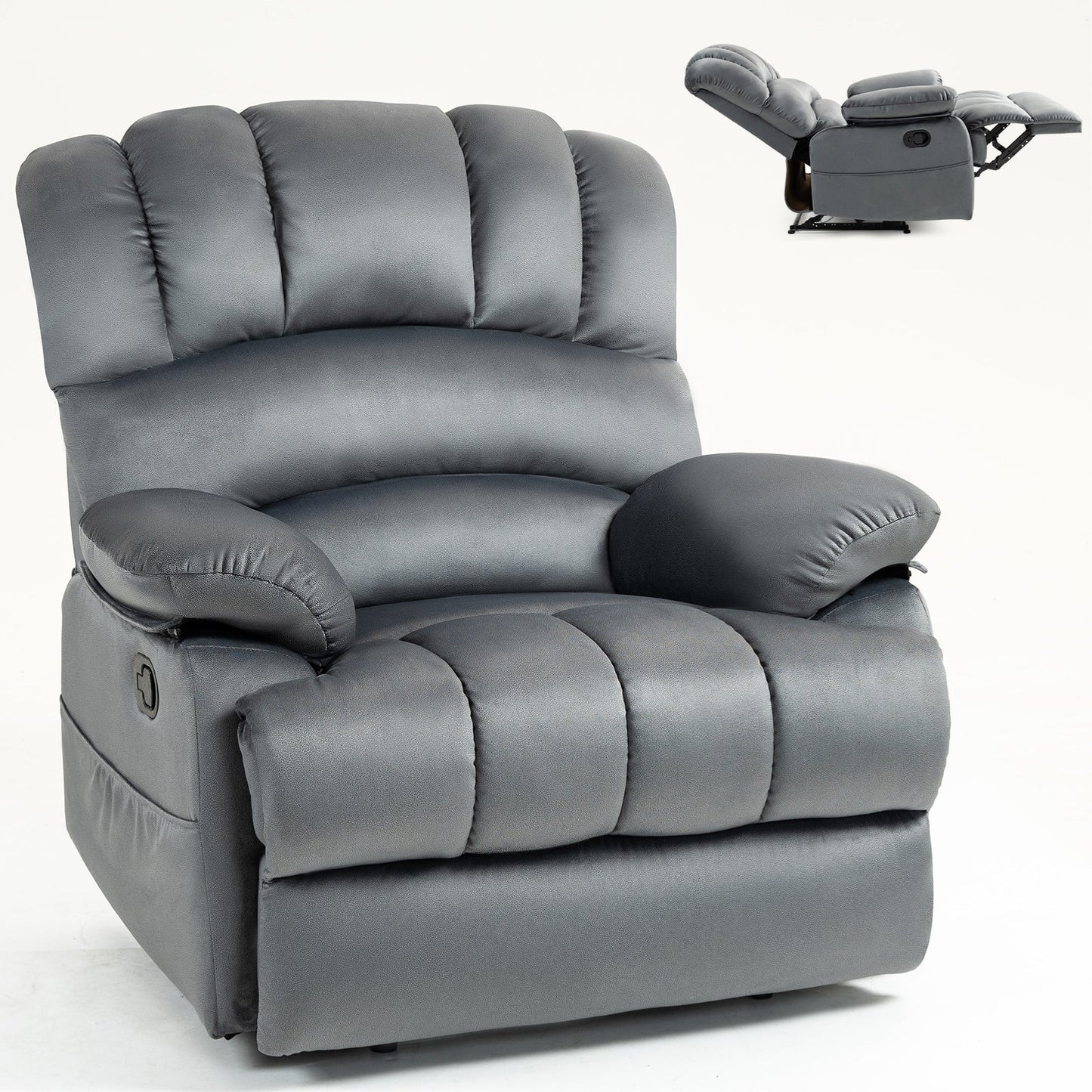 Poltrona reclinabile manuale extra large marrone con angolo di reclinazione di 155° e comodo rivestimento in tessuto
