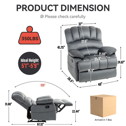 Poltrona reclinabile manuale extra large marrone con angolo di reclinazione di 155° e comodo rivestimento in tessuto