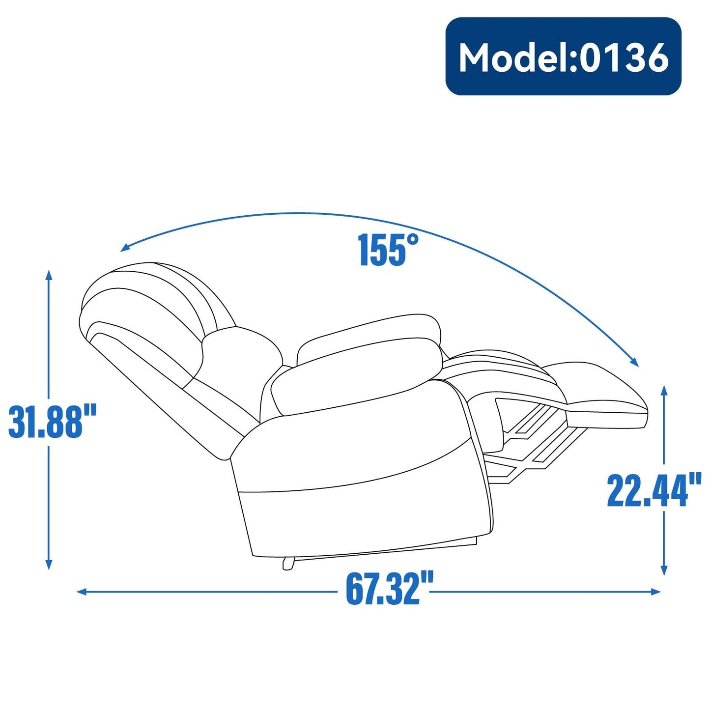 Poltrona reclinabile manuale extra large marrone con angolo di reclinazione di 155° e comodo rivestimento in tessuto