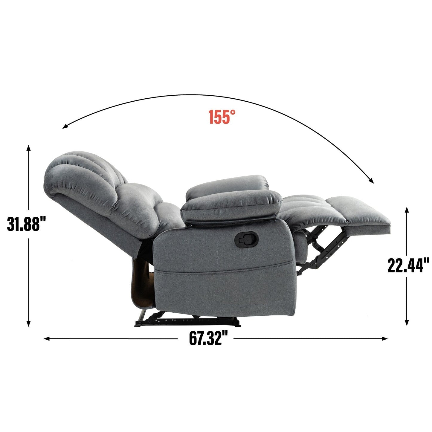 Poltrona reclinabile manuale extra large marrone con reclinazione a 155° e rivestimento in tessuto confortevole
