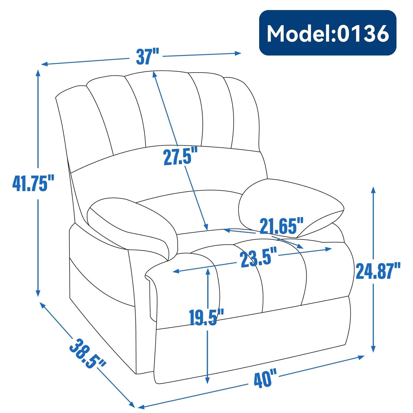 Poltrona reclinabile manuale extra large marrone con reclinazione a 155° e rivestimento in tessuto confortevole