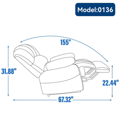 Poltrona reclinabile manuale extra large marrone con reclinazione a 155° e rivestimento in tessuto confortevole