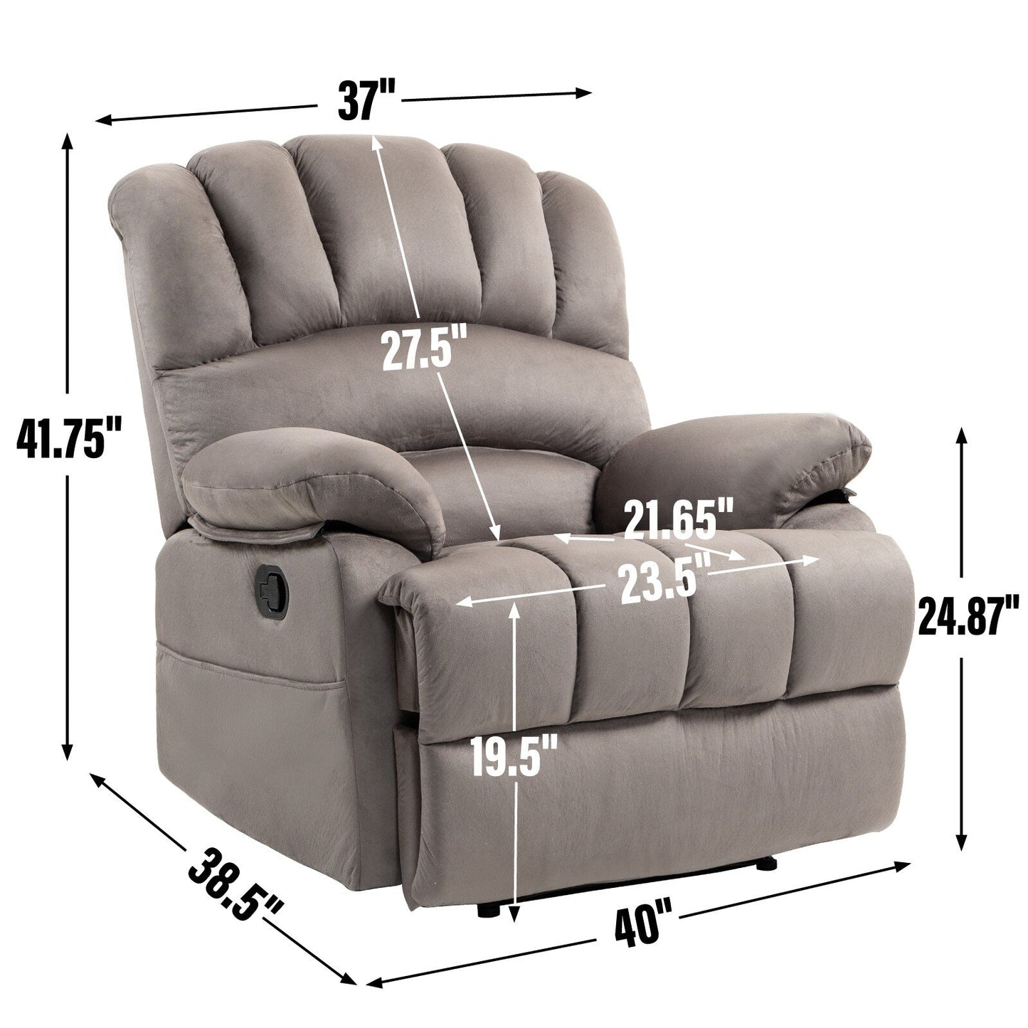 Poltrona reclinabile manuale extra large marrone con reclinazione di 155°