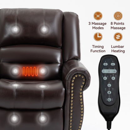 Poltrona reclinabile elettrica in similpelle marrone con massaggio termico, USB e reclinazione infinita