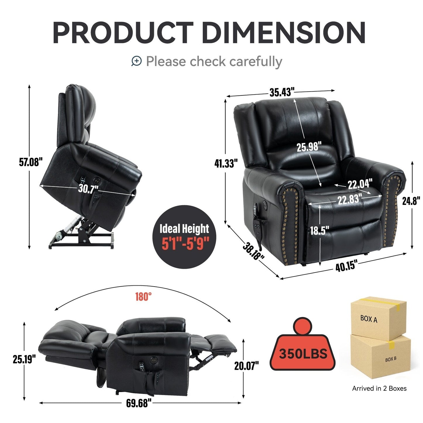 Poltrona reclinabile elettrica in vera pelle marrone con doppio motore, massaggio riscaldato, porte USB e funzione di reclinazione completa