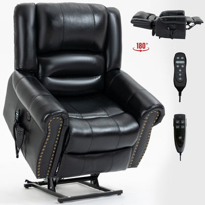 Poltrona reclinabile elettrica in vera pelle marrone con doppio motore, massaggio riscaldato, porte USB e funzione di reclinazione completa