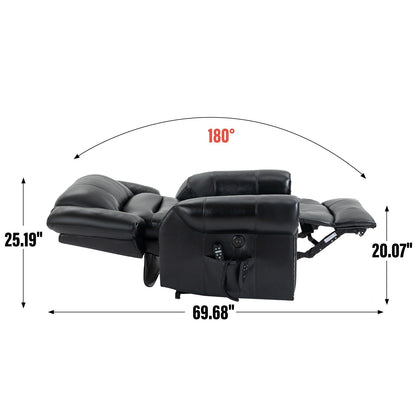 Poltrona reclinabile elettrica in vera pelle marrone con doppio motore, massaggio riscaldato, porte USB e funzione di reclinazione completa