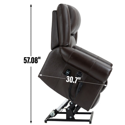 Poltrona reclinabile elettrica in vera pelle marrone con doppio motore, massaggio riscaldato, porte USB e funzione di reclinazione completa