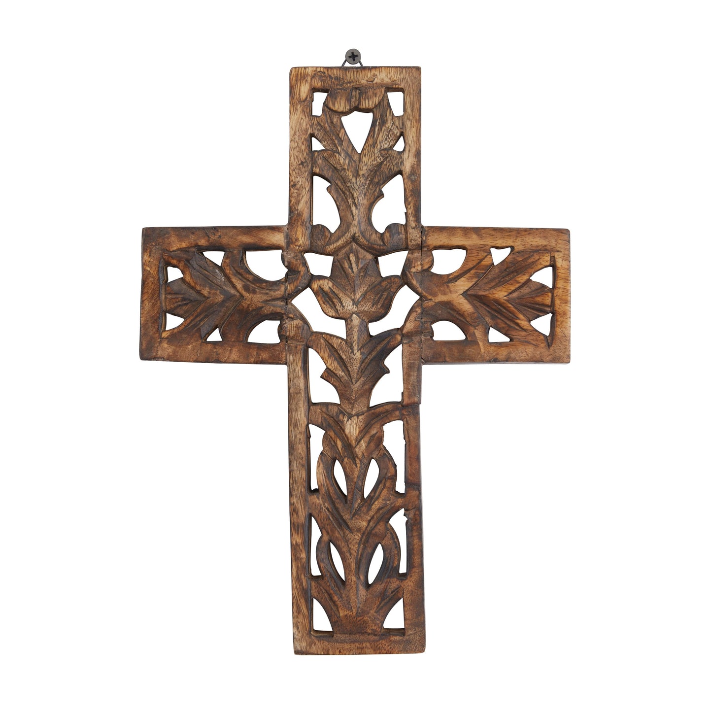 Croce decorativa da parete tradizionale in legno marrone 12 x 9 x 1