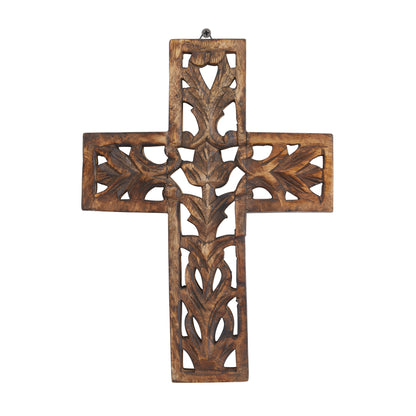 Croce decorativa da parete tradizionale in legno marrone 12 x 9 x 1