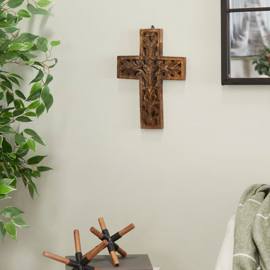 Croce decorativa da parete tradizionale in legno marrone 12 x 9 x 1